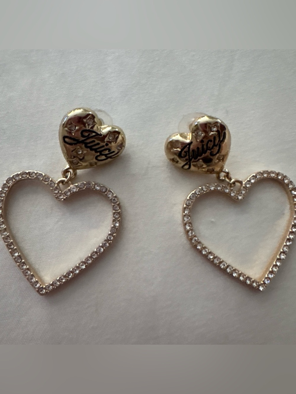 Juicy Couture Gold Tone Crystal Heart Drop Earrings